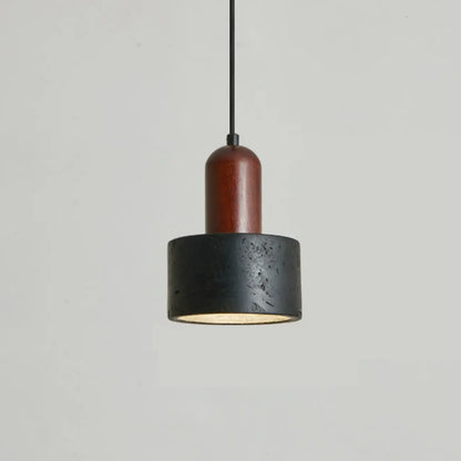 Black Stone Wood Cylinder Pendant Light for Bedroom