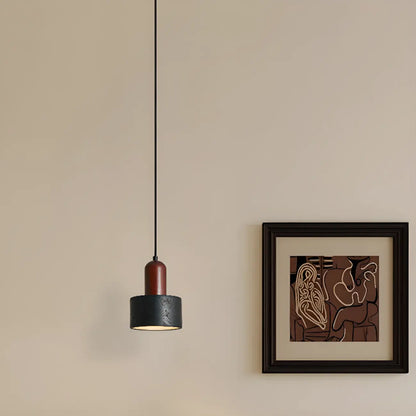 Black Stone Wood Cylinder Pendant Light for Bedroom