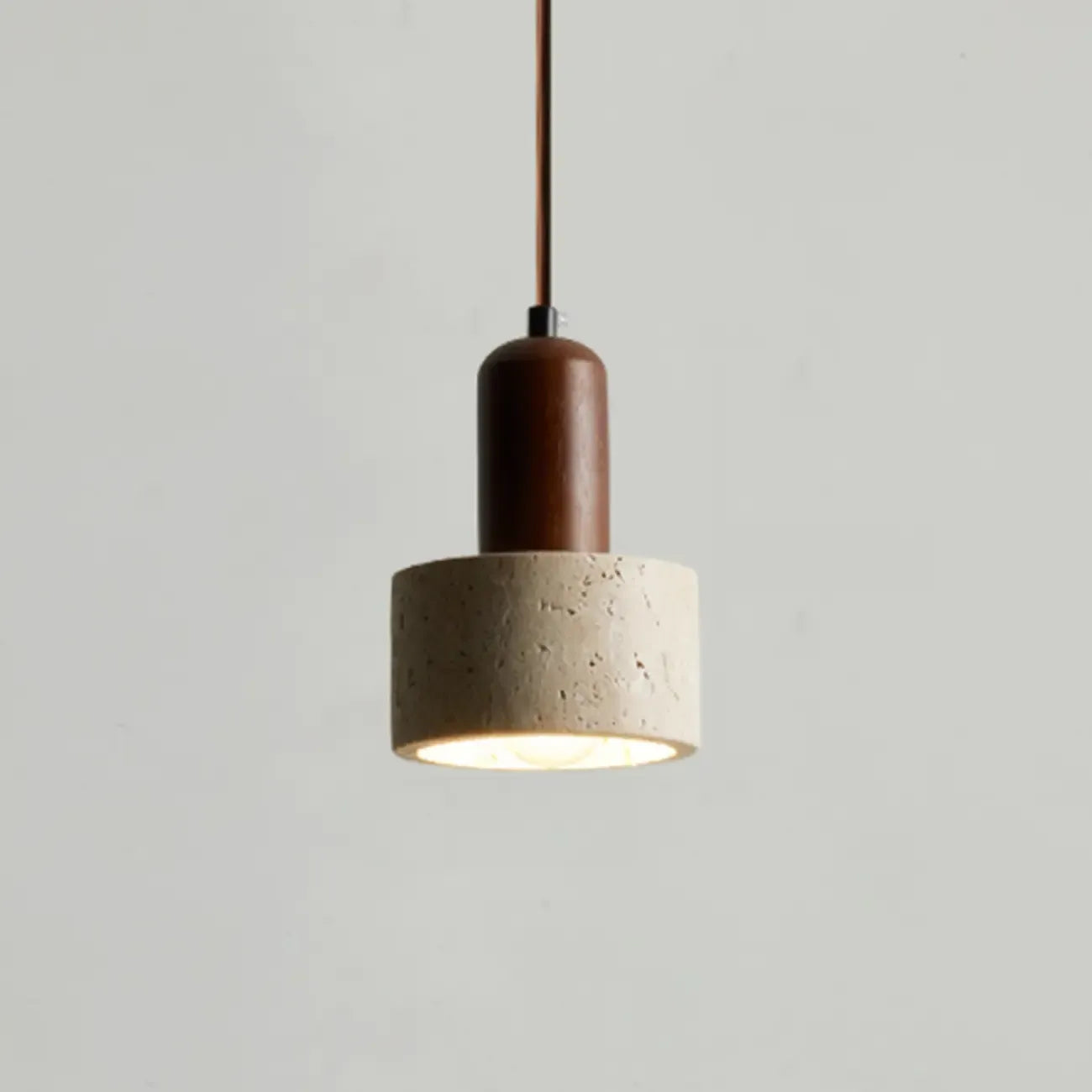Black Stone Wood Cylinder Pendant Light for Bedroom