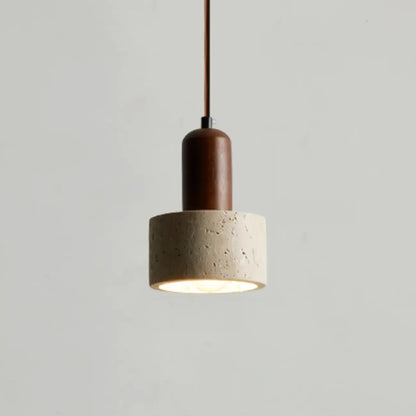 Black Stone Wood Cylinder Pendant Light for Bedroom