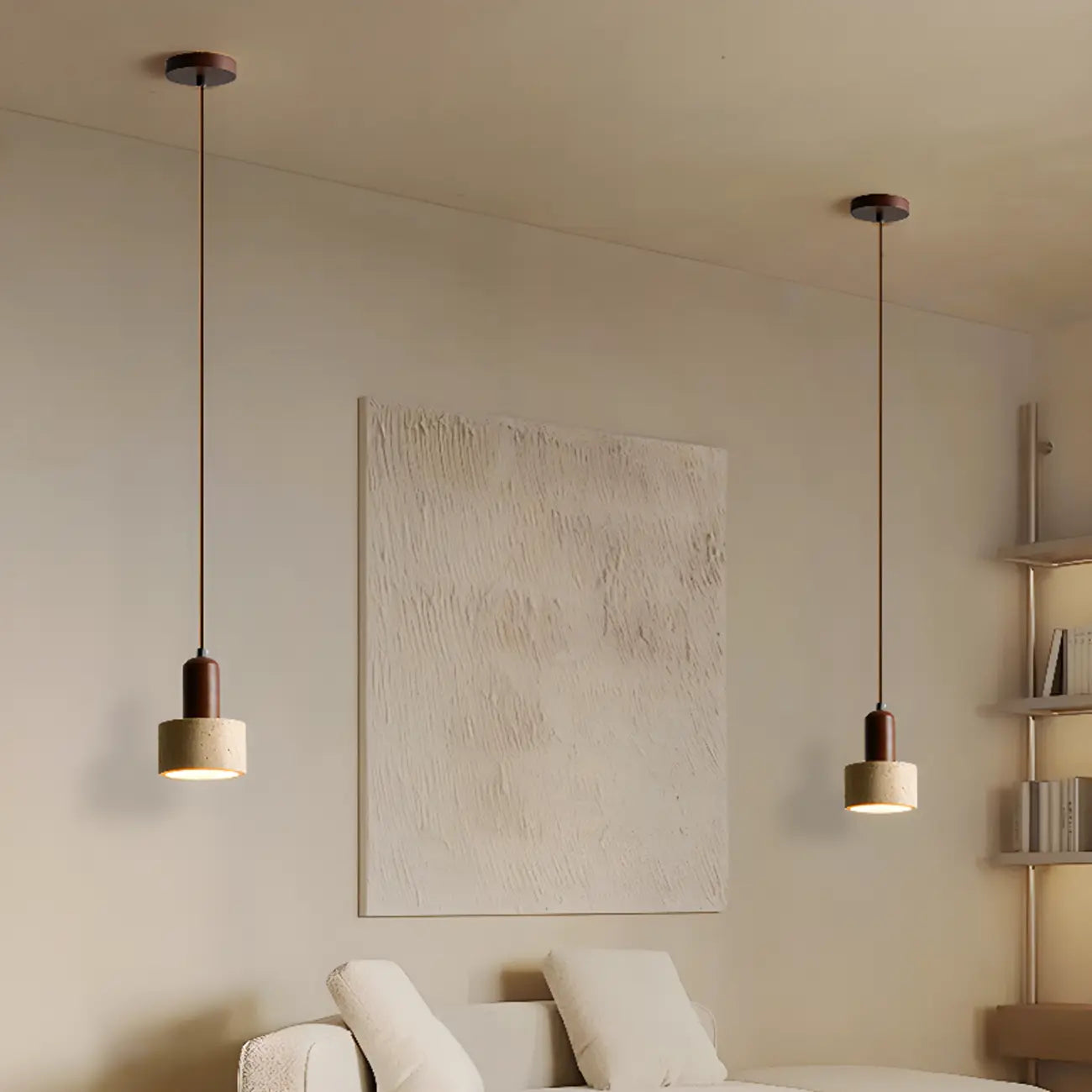 Black Stone Wood Cylinder Pendant Light for Bedroom