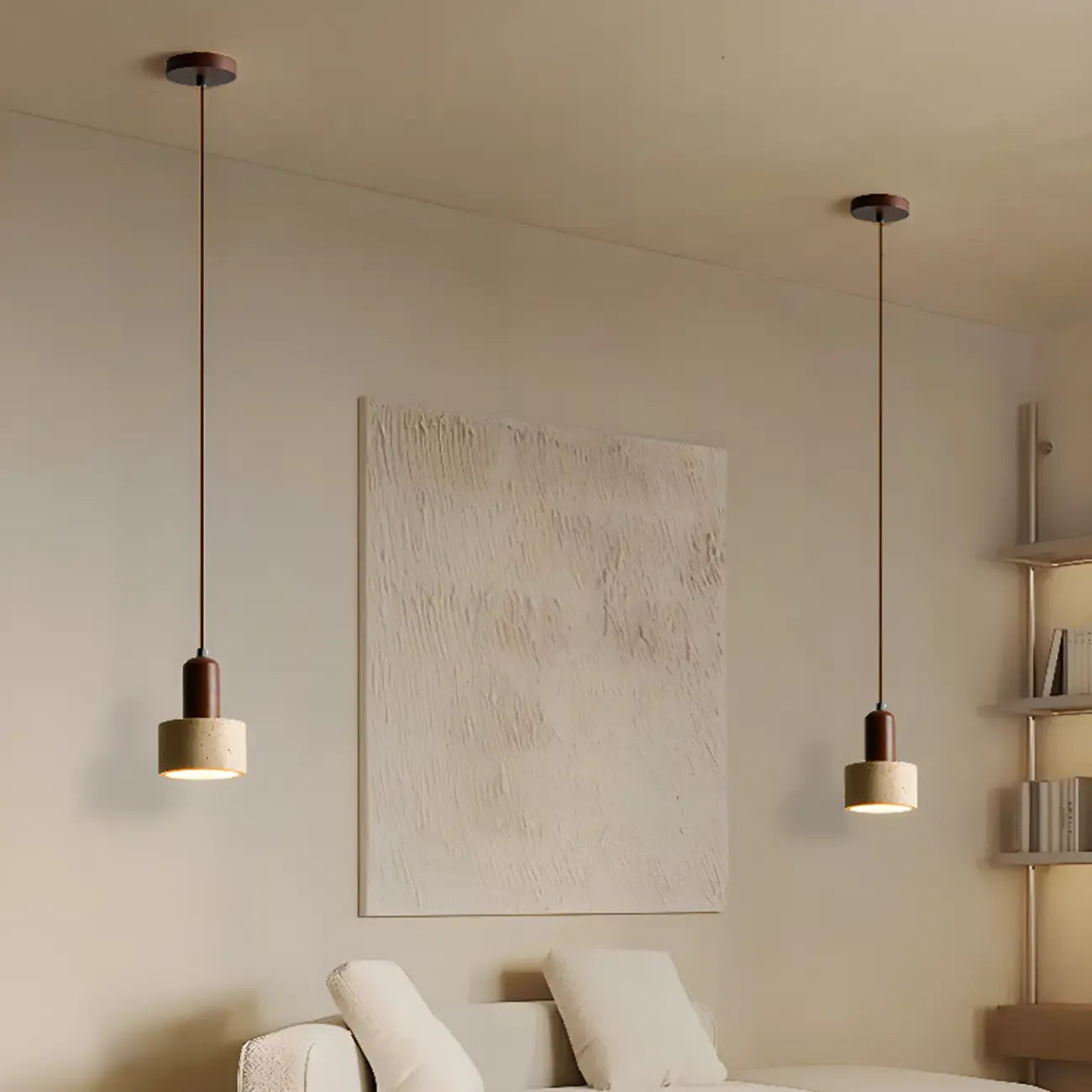 Black Stone Wood Cylinder Pendant Light for Bedroom