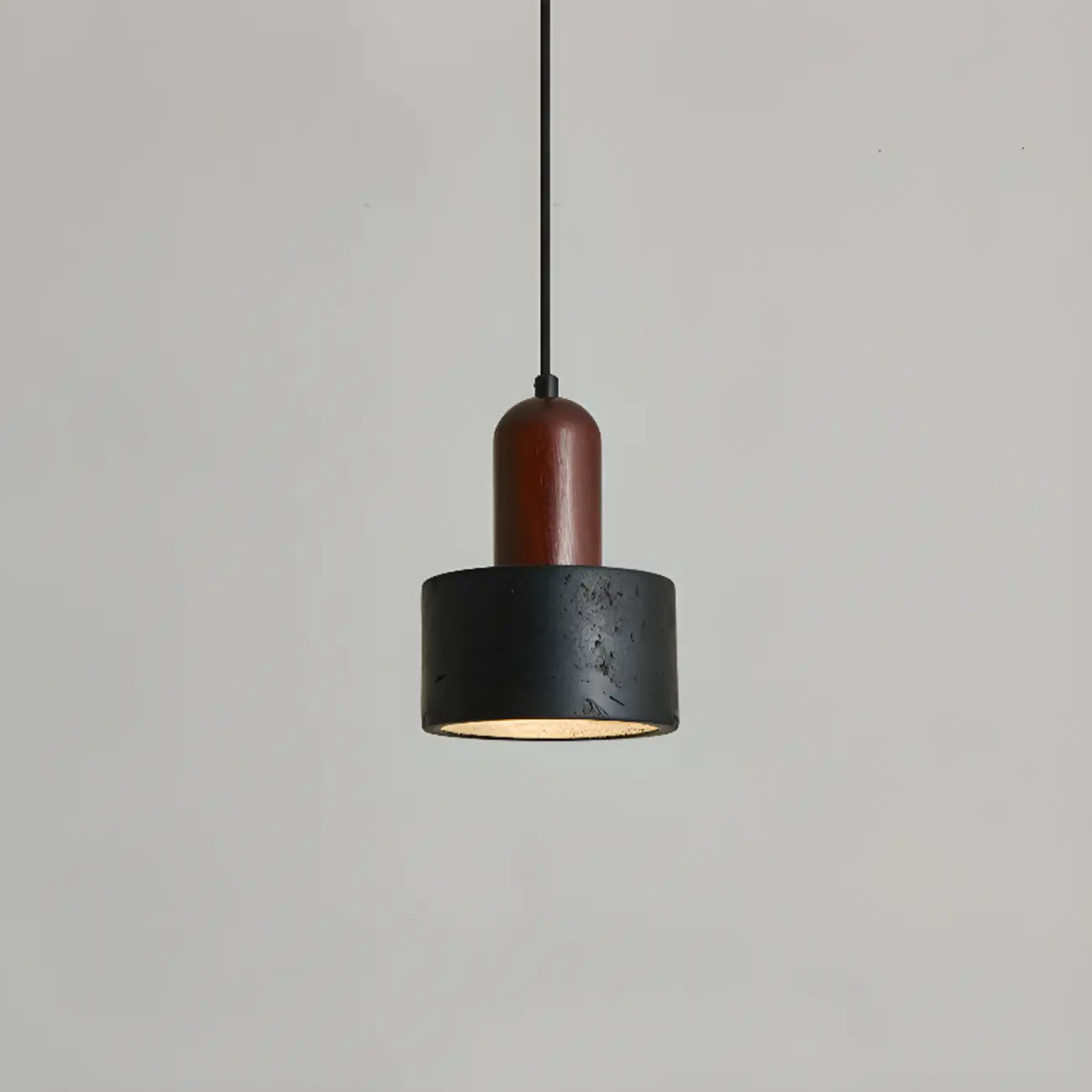 Black Stone Wood Cylinder Pendant Light for Bedroom