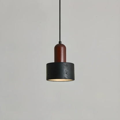 Black Stone Wood Cylinder Pendant Light for Bedroom