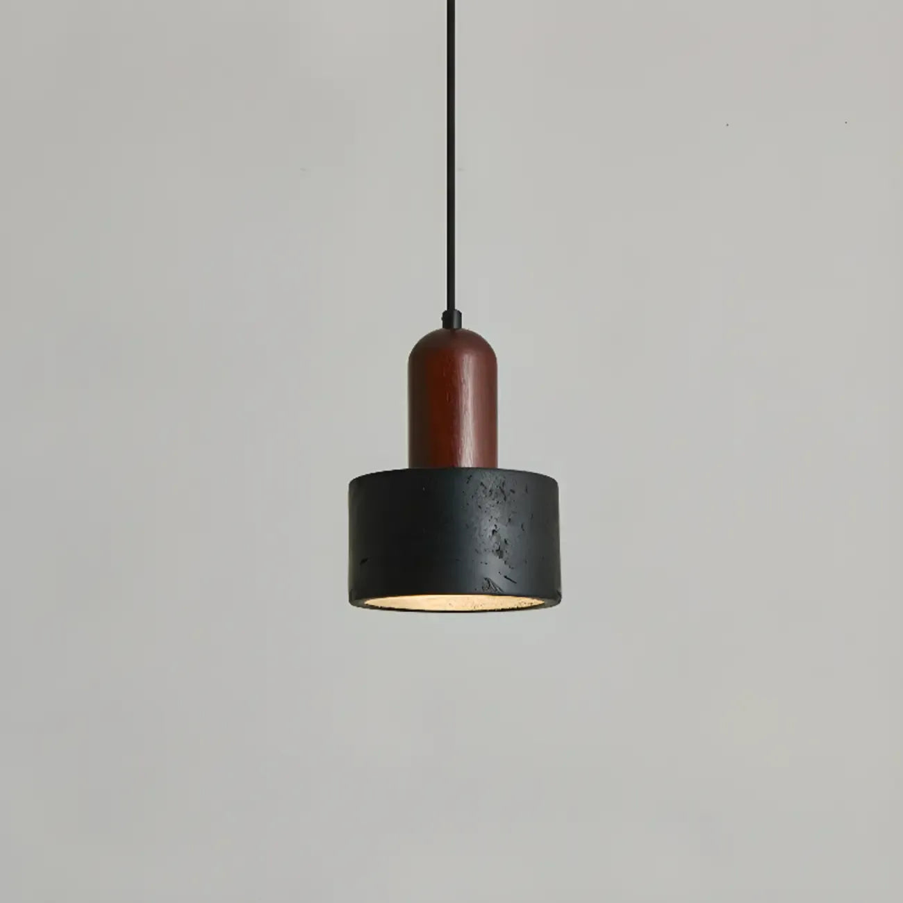 Black Stone Wood Cylinder Pendant Light for Bedroom