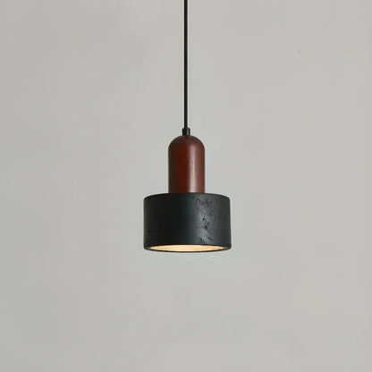 Black Stone Wood Cylinder Pendant Light for Bedroom