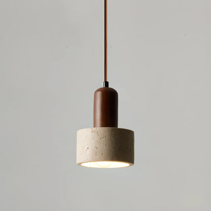 Black Stone Wood Cylinder Pendant Light for Bedroom