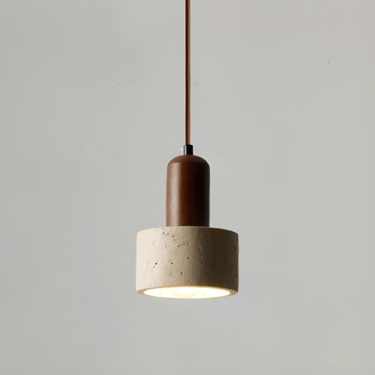 Black Stone Wood Cylinder Pendant Light for Bedroom