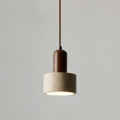 Black Stone Wood Cylinder Pendant Light for Bedroom