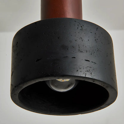 Black Stone Wood Cylinder Pendant Light for Bedroom