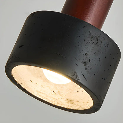 Black Stone Wood Cylinder Pendant Light for Bedroom
