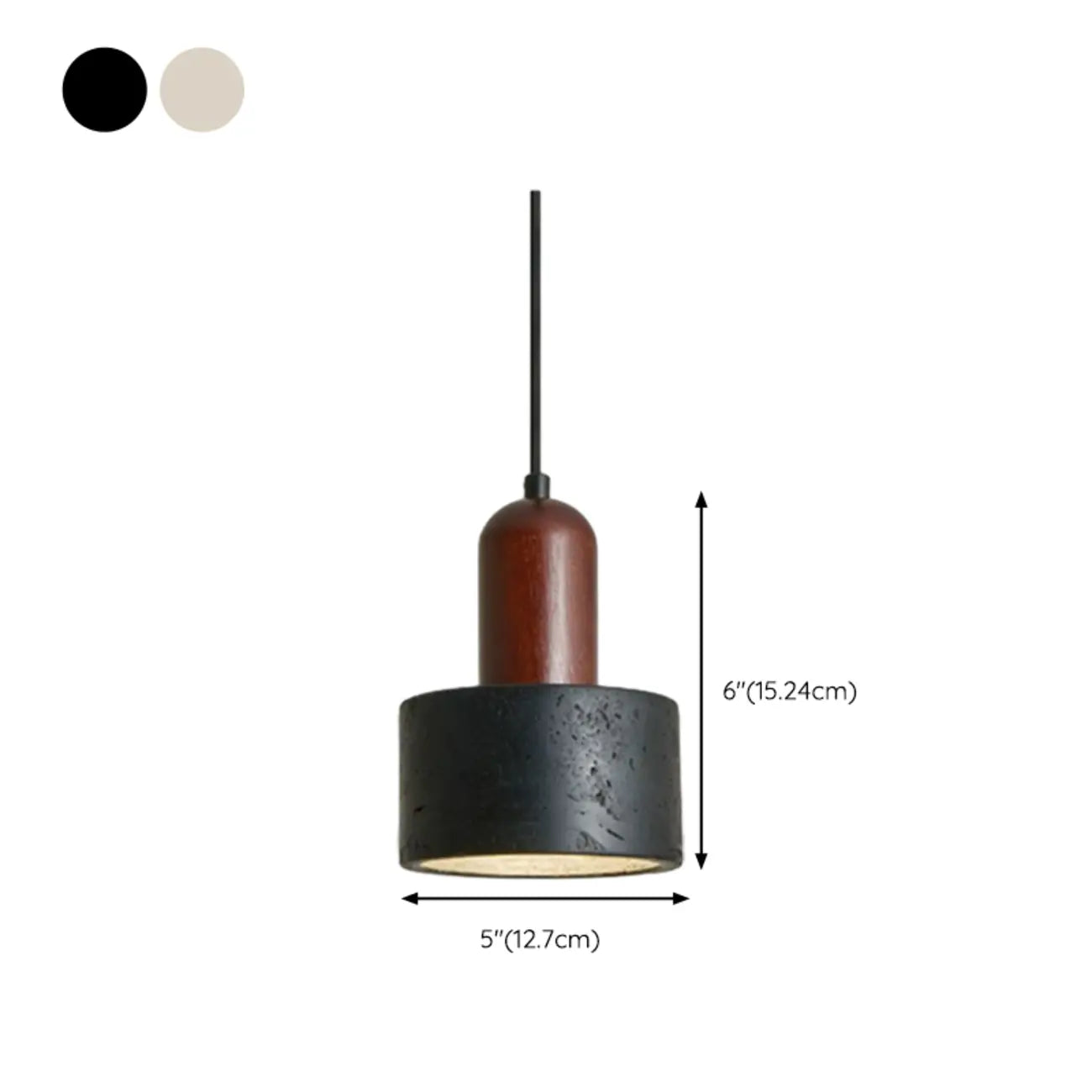 Black Stone Wood Cylinder Pendant Light for Bedroom