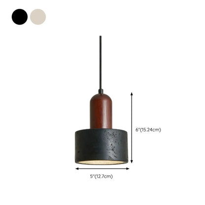 Black Stone Wood Cylinder Pendant Light for Bedroom
