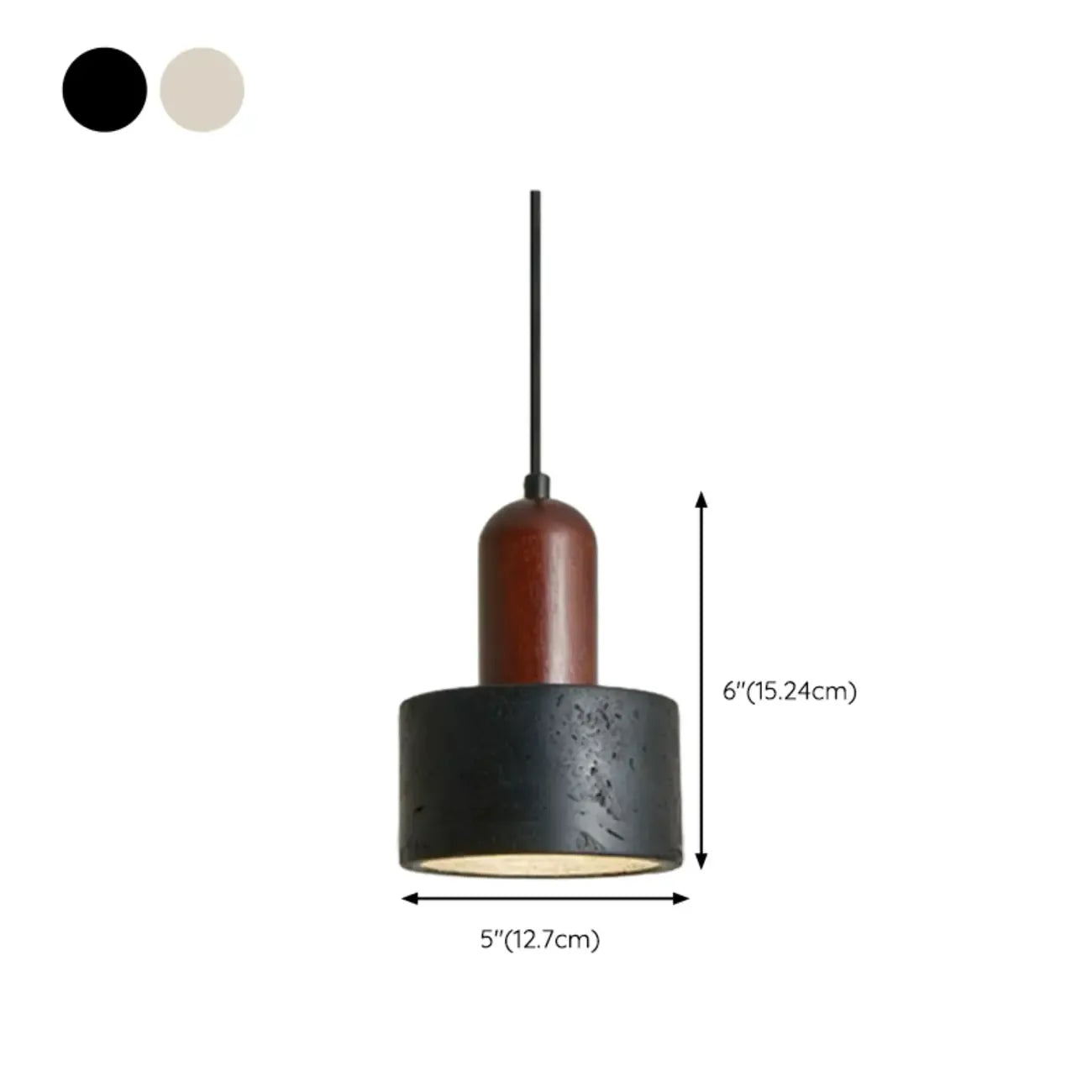 Black Stone Wood Cylinder Pendant Light for Bedroom