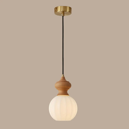 Adjustable Modern Wood Glass Pendant Light for Bedroom