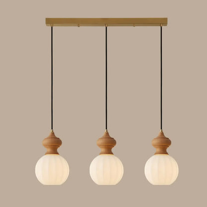 Adjustable Modern Wood Glass Pendant Light for Bedroom