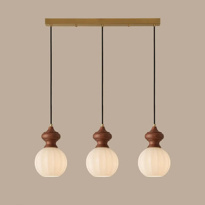 Adjustable Modern Wood Glass Pendant Light for Bedroom