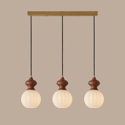 Adjustable Modern Wood Glass Pendant Light for Bedroom