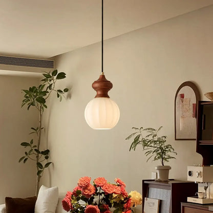 Adjustable Modern Wood Glass Pendant Light for Bedroom
