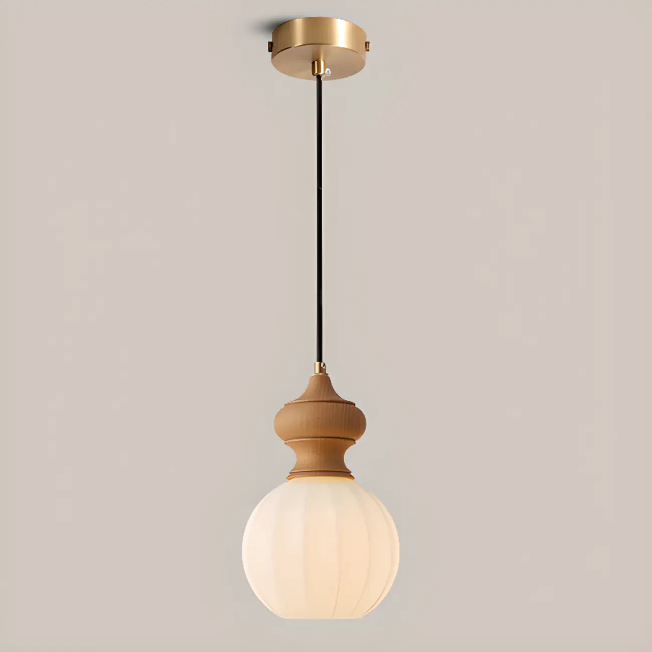Adjustable Modern Wood Glass Pendant Light for Bedroom