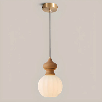 Adjustable Modern Wood Glass Pendant Light for Bedroom