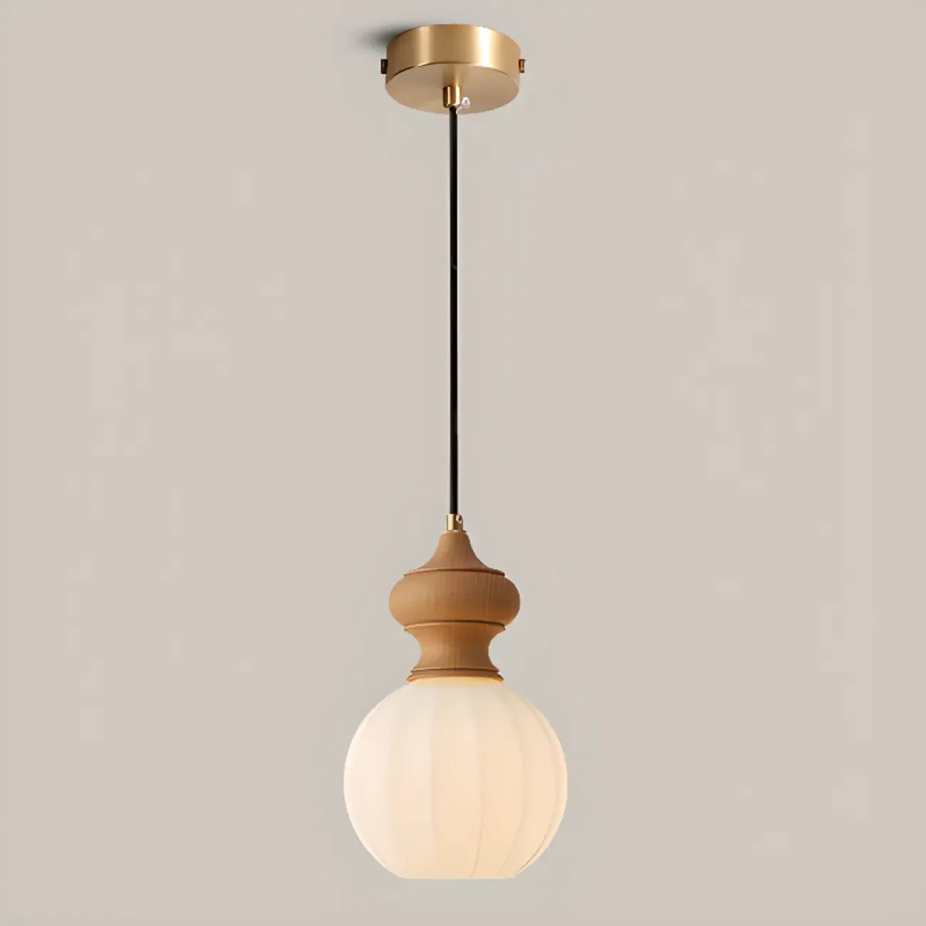 Adjustable Modern Wood Glass Pendant Light for Bedroom