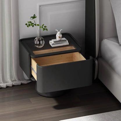 Glass Top Wood Storage Drawer Nightstand