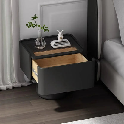 Glass Top Wood Storage Drawer Nightstand