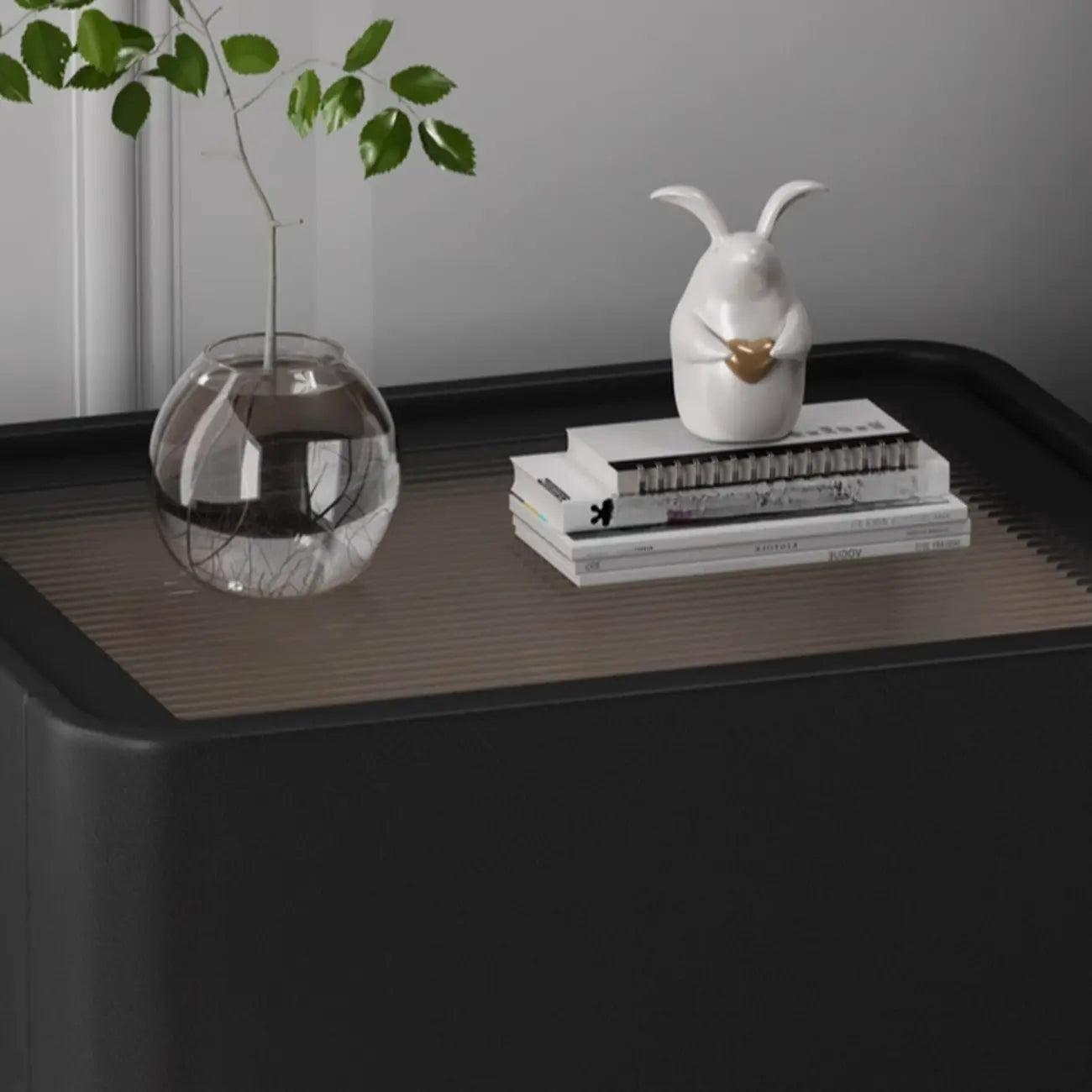 Glass Top Wood Storage Drawer Nightstand