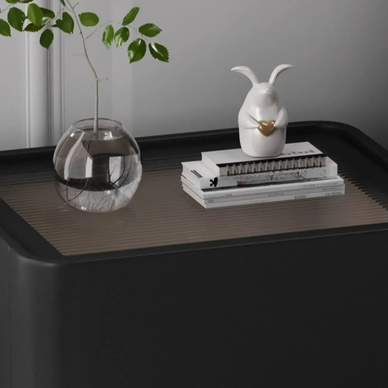 Glass Top Wood Storage Drawer Nightstand