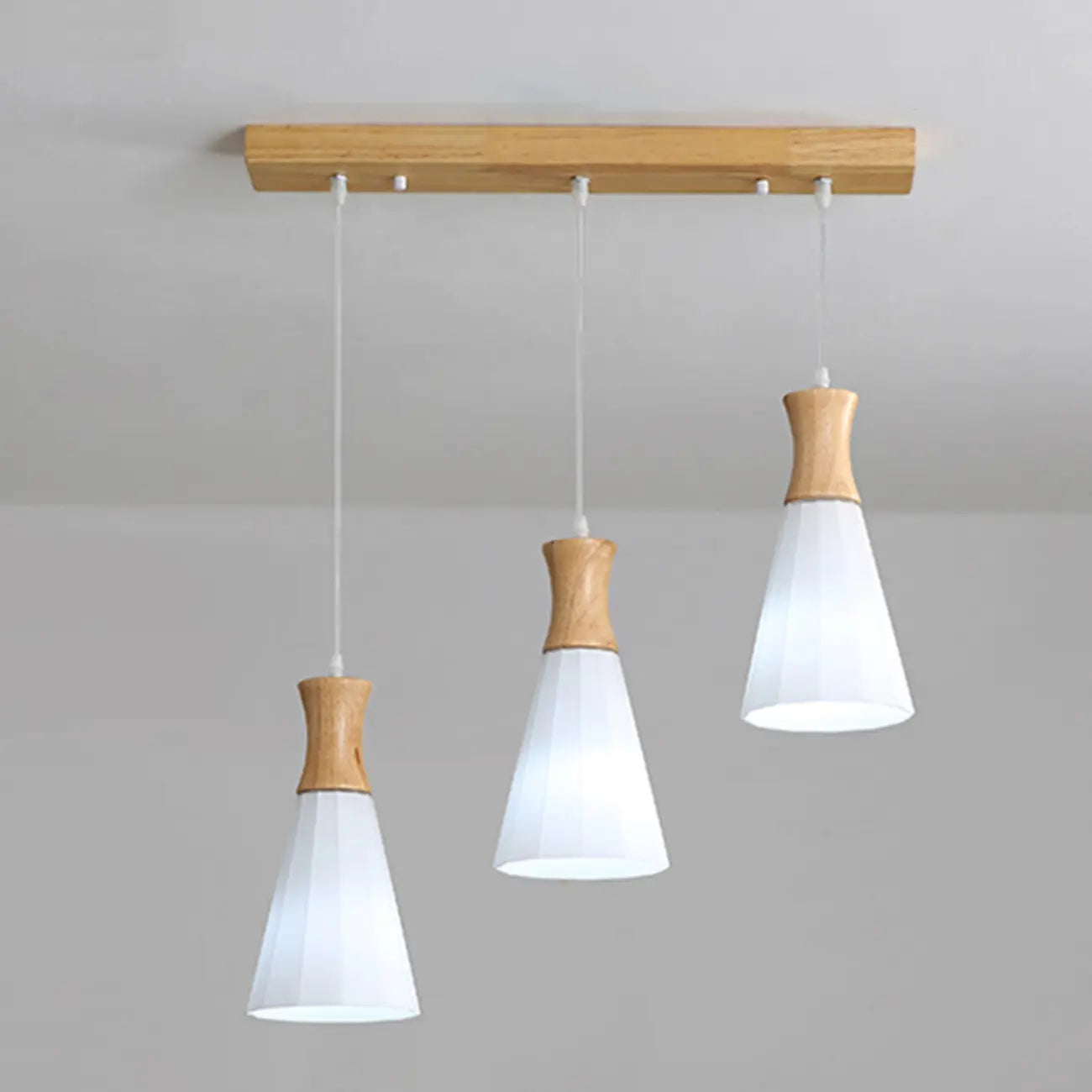 Cone Shade Wooden Kitchen Island Pendant Light Adjustable