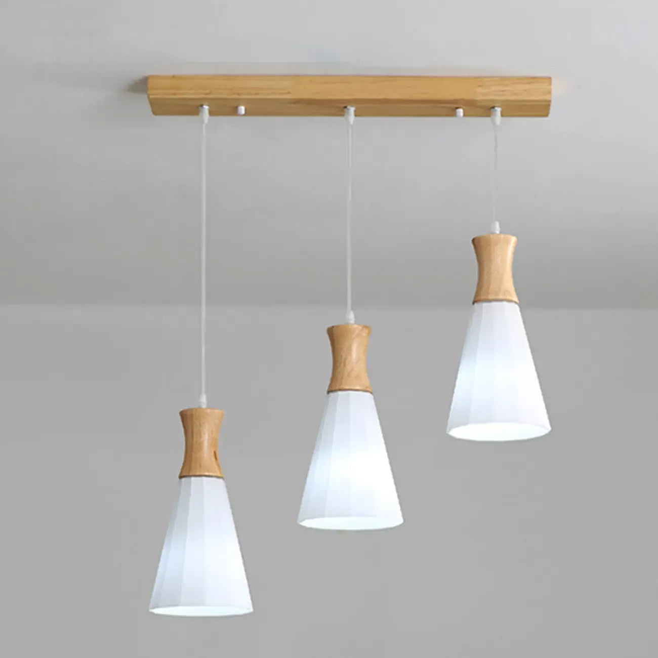 Cone Shade Wooden Kitchen Island Pendant Light Adjustable