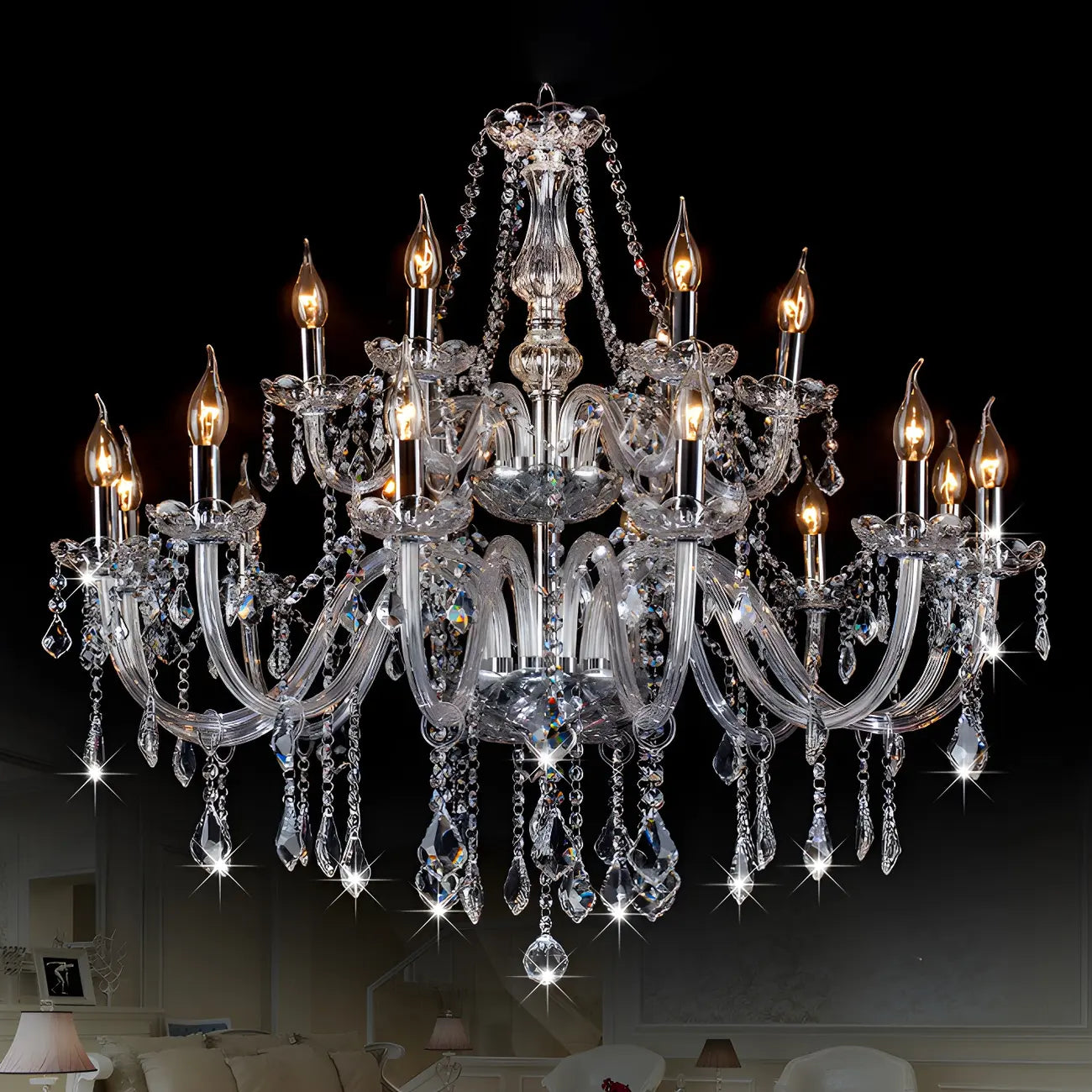 Mid-Century Luxurious Crystal Candelabra Chandelier