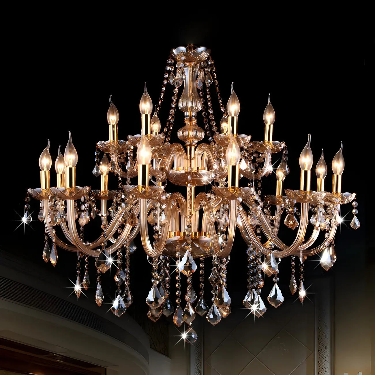 Mid-Century Luxurious Crystal Candelabra Chandelier