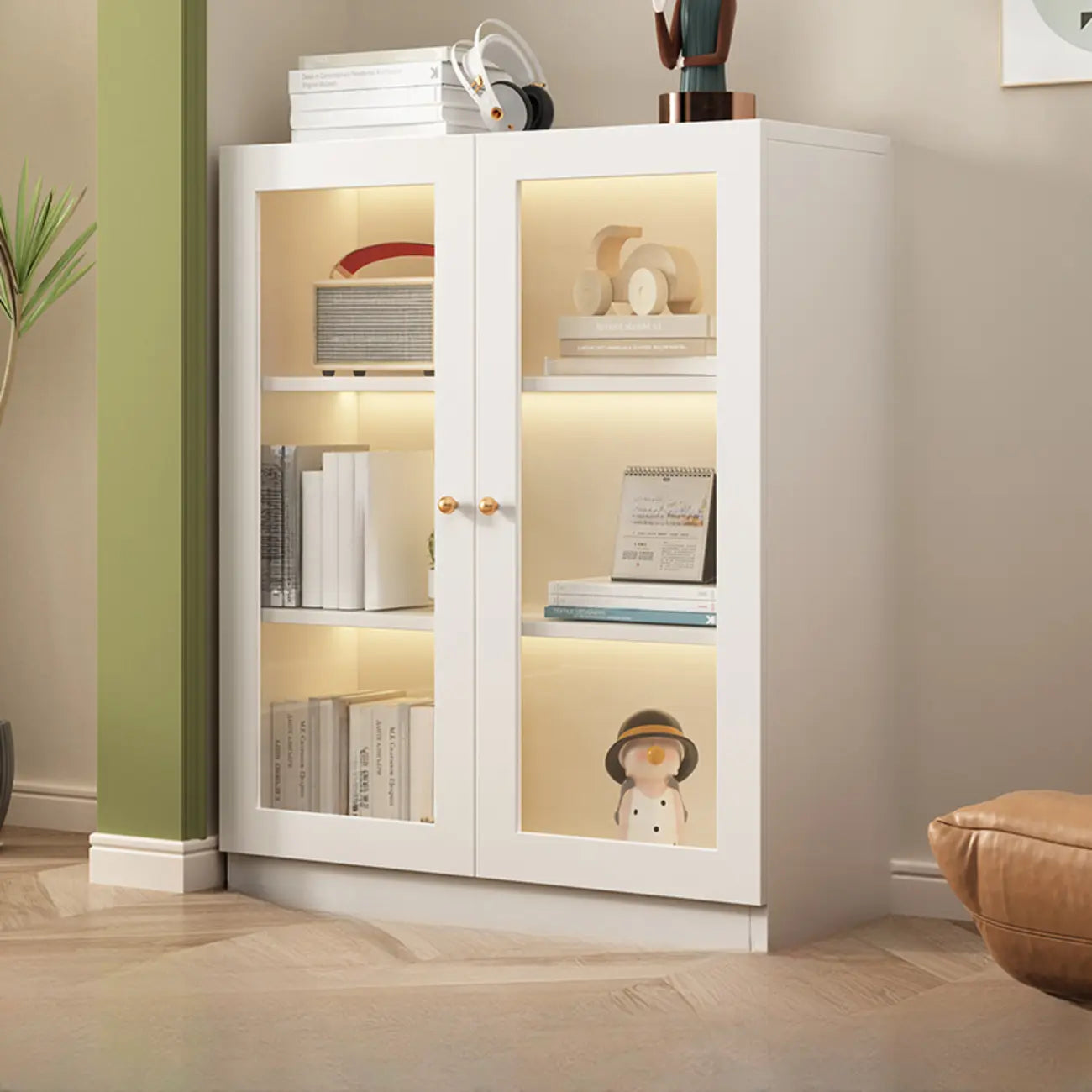 Modern White Wooden Vertical Rectangle Storage Display Cabinet