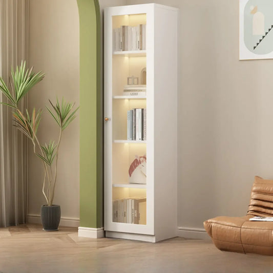 Modern White Wooden Vertical Rectangle Storage Display Cabinet