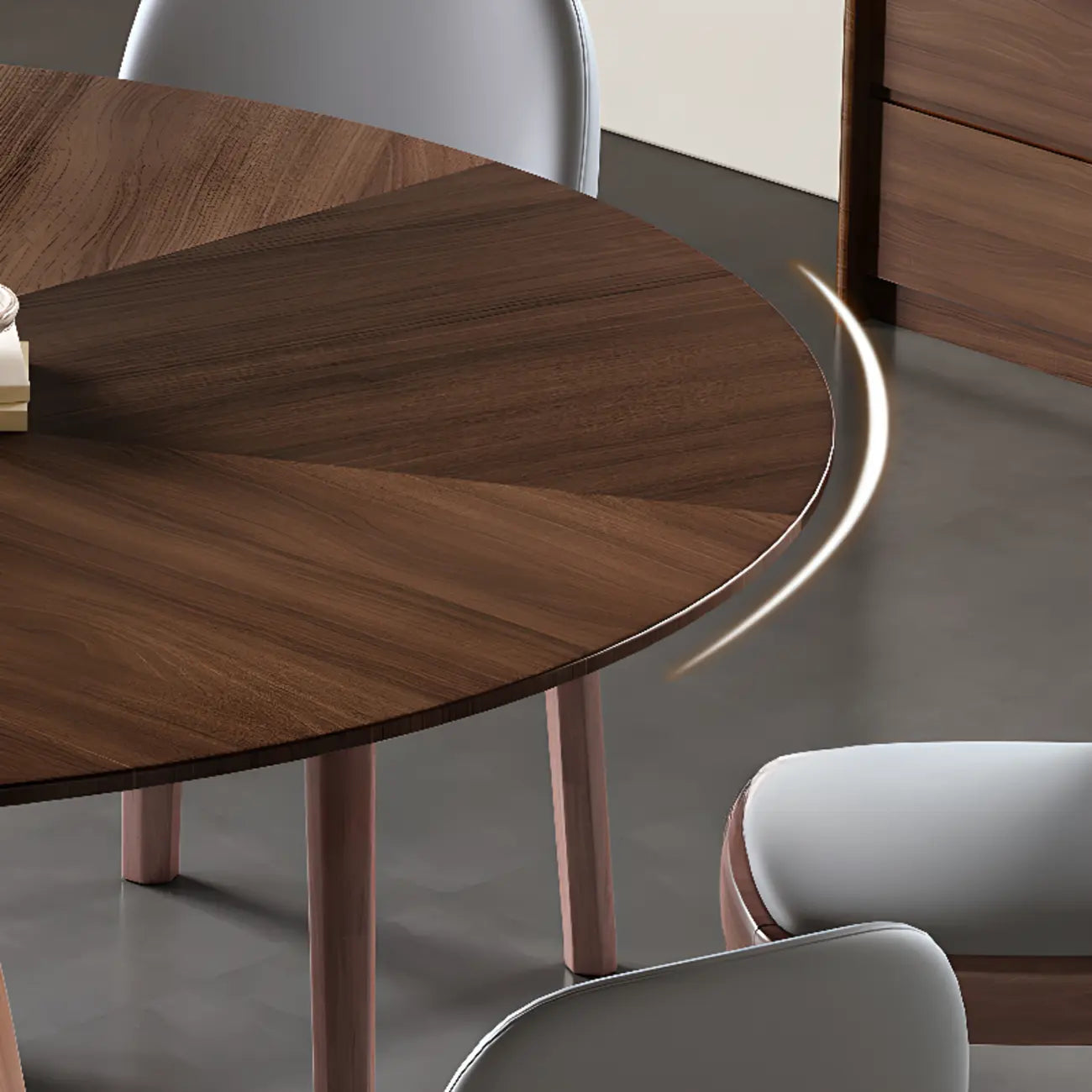 Modern Simple Round Walnut-Brown Wood Dining Table