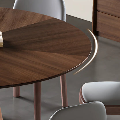Modern Simple Round Walnut-Brown Wood Dining Table