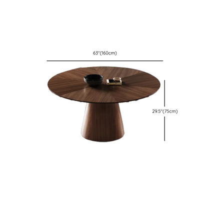 Modern Simple Round Walnut-Brown Wood Dining Table