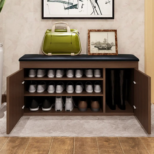 Leather Cushion Wooden Flip Top Storage Entryway Bench