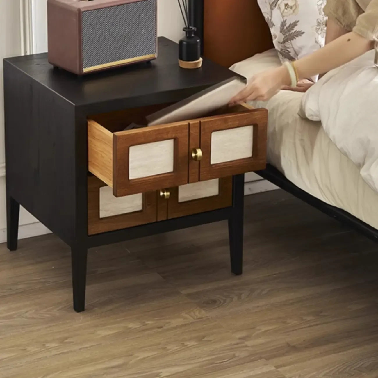 Wooden 2-Drawer Storage Nightstand