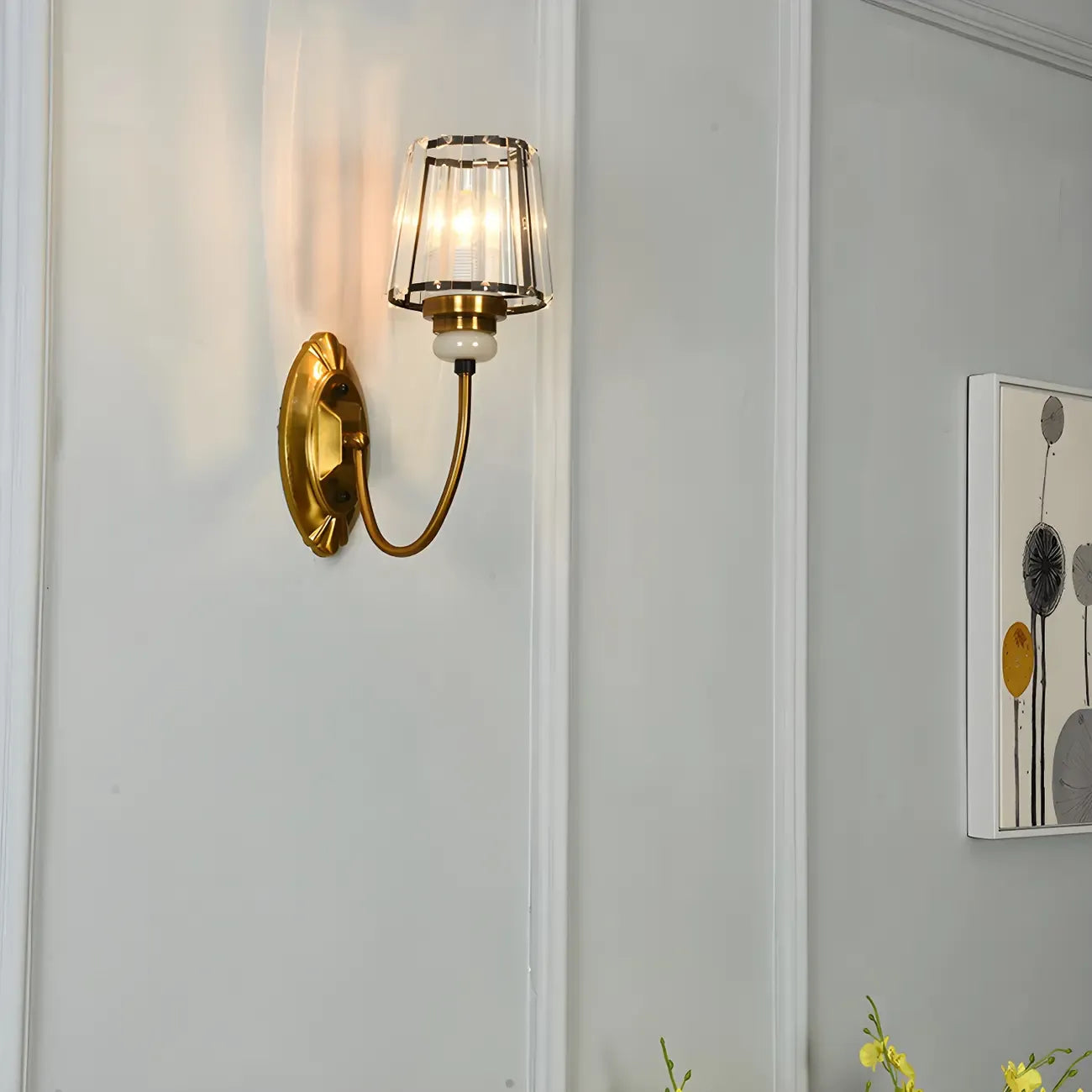 Elegant Brass Wall Sconce with Crystal Shade