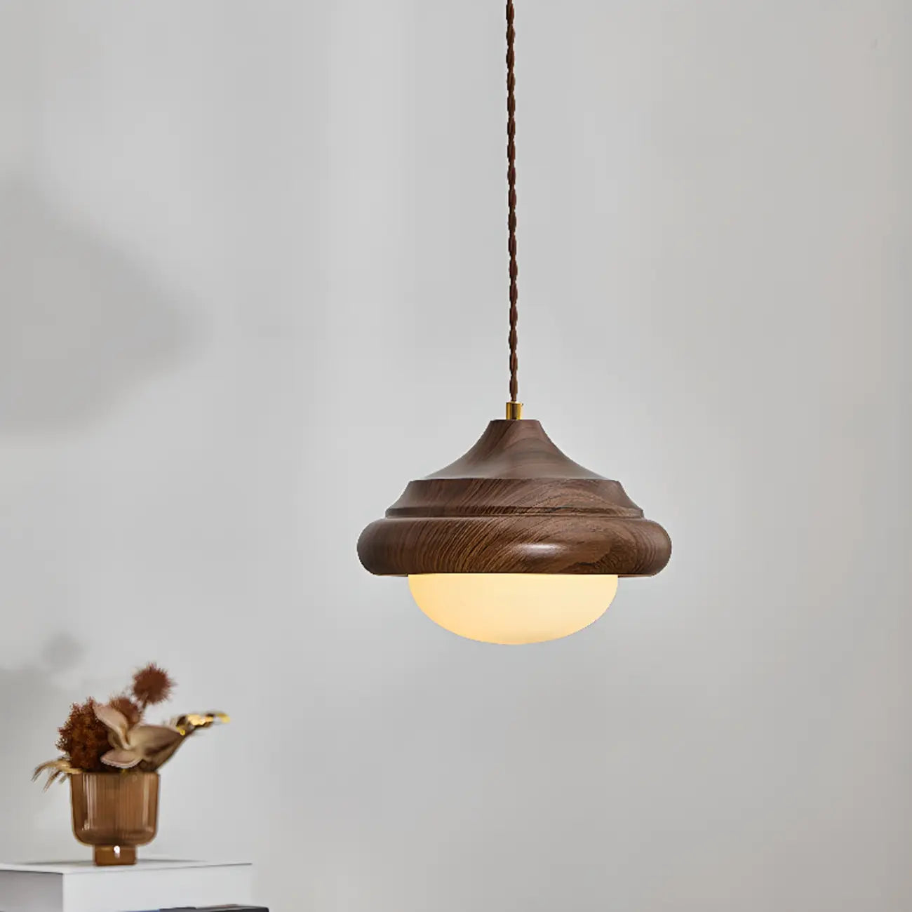 Geometric Walnut Glass Indoor Pendant Light Adjustable Height