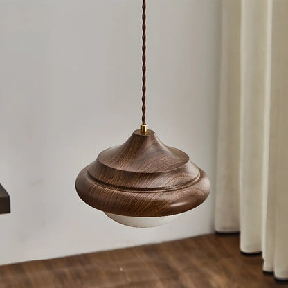 Geometric Walnut Glass Indoor Pendant Light Adjustable Height