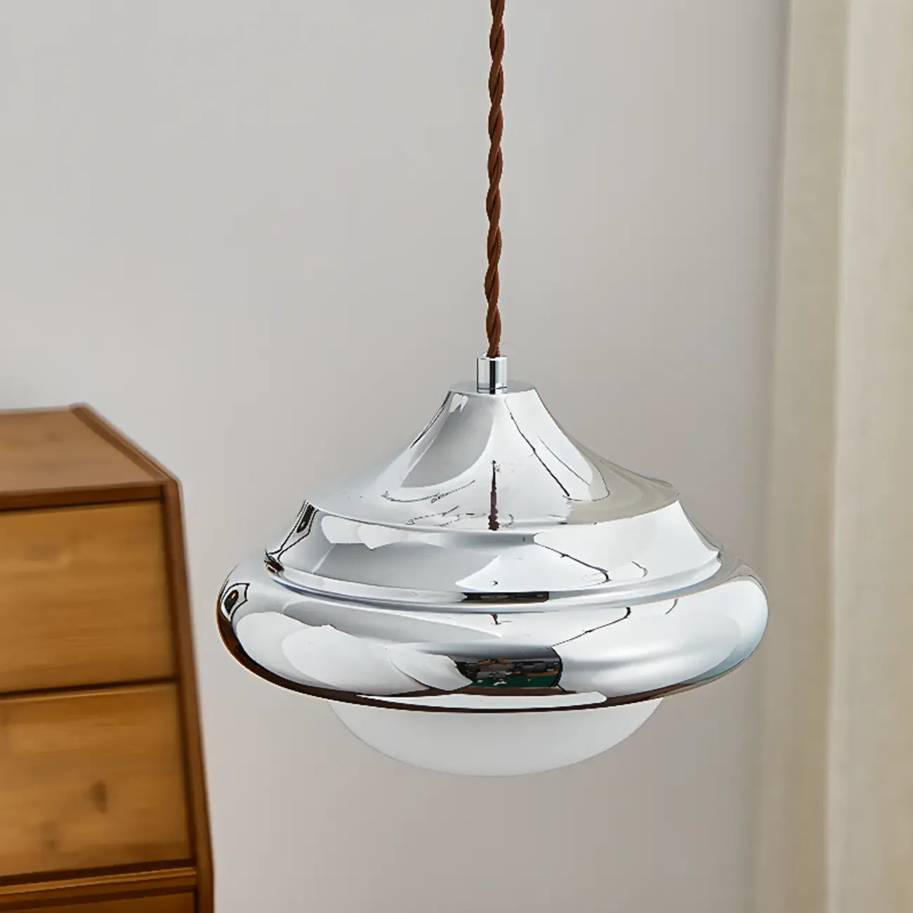 Geometric Walnut Glass Indoor Pendant Light Adjustable Height