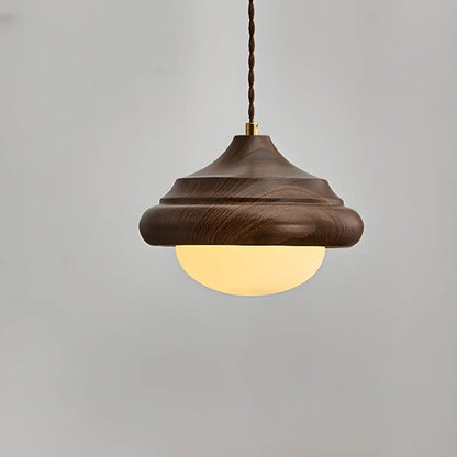 Geometric Walnut Glass Indoor Pendant Light Adjustable Height