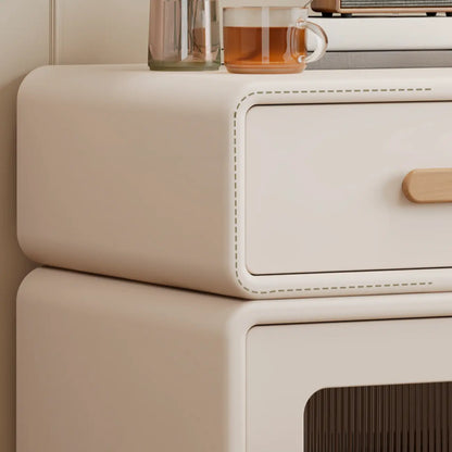 Durable Sleek Edge Wood Cream Bedside Cabinet Nightstand