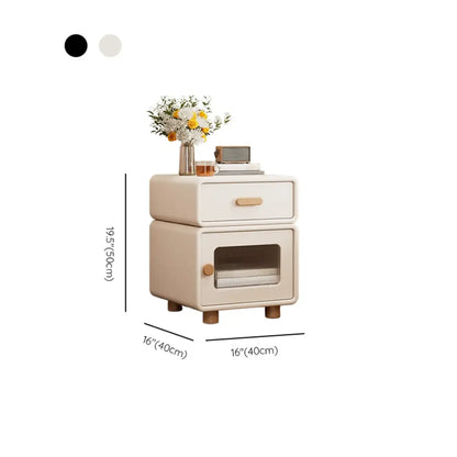 Durable Sleek Edge Wood Cream Bedside Cabinet Nightstand