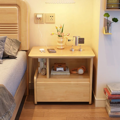 Classic Wooden Nut-Brown Nightstand with Drawer & Shelf