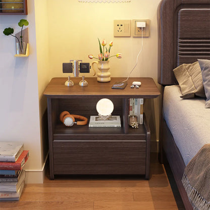 Classic Wooden Nut-Brown Nightstand with Drawer & Shelf